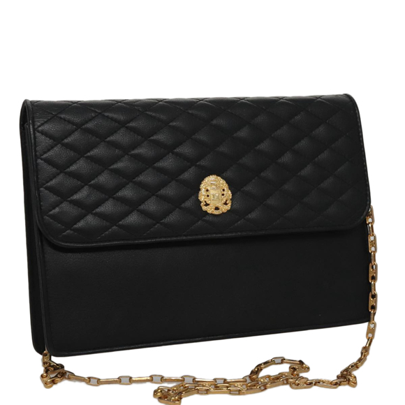 CELINE Chain Shoulder Bag Leather Black Gold Auth 107711V - Picture 1 of 16